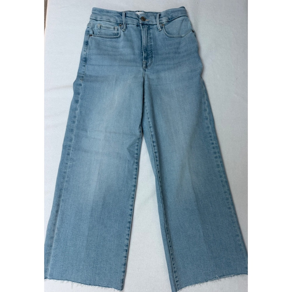 Good American Good Waist Palazzo Crop Jeans Light Wash Wide Leg 6/28 GWPCV014T